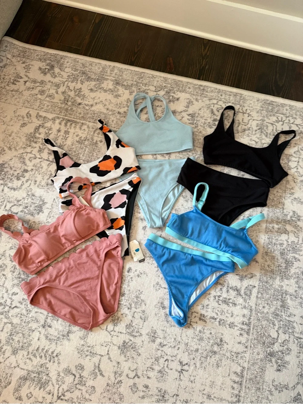 Women's Ribbed Light Blue High-Neck Bikini Set